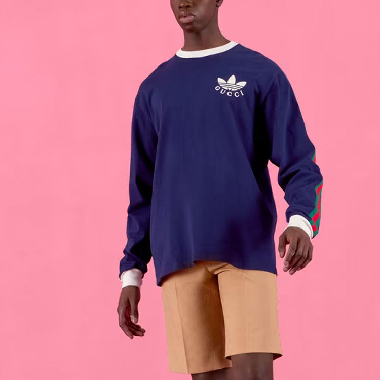 Футболка Gucci x adidas Cotton Jersey T-Shirt 'Dark Blue', темно-синий — фото 3