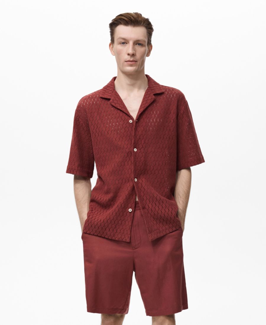 

Мужская хлопковая рубашка с ажурным декором MANGO, Cherry