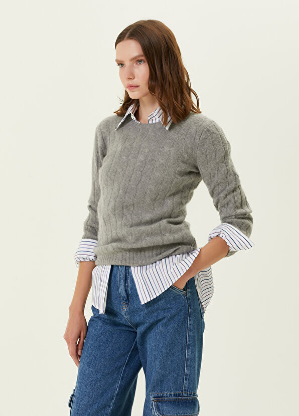 Серый вязаный кашемировый свитер с фактурным рисунком Polo Ralph Lauren