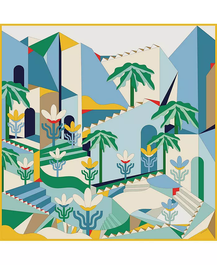 

Двусторонний шерстяной шарф с шелком Tropical Breeze Jessie Zhao New York, синий