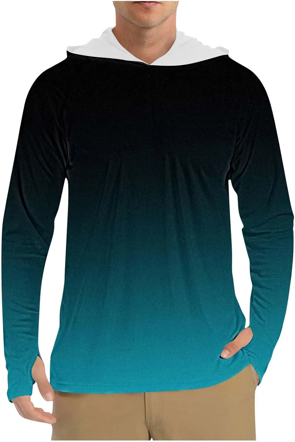 

Мужская футболка с защитой от солнца UPF 50+ с длинным рукавом и капюшоном