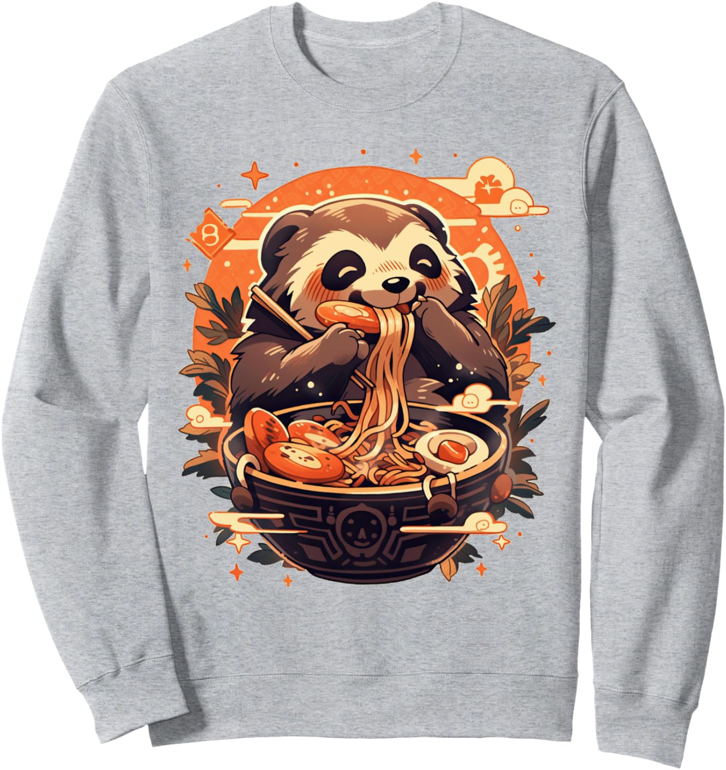 

Рамен с ленивцем, японское аниме, кавай, отаку, лапша, толстовка Japanese Ramen Eating Animal Design, серый