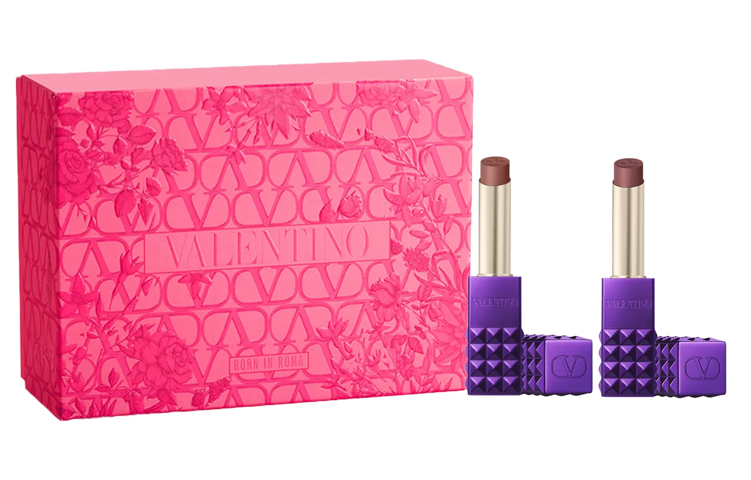 Valentino Помада матовая Wilderness Purple Double Studs, легко растушевывается, стойкая, 2,3 г+2,3 г, Two-Piece Set: Stud Lipstick Wilderness Purple Limited #125R+Stud Lipstick Wilderness Purple Limited #155R — фото 2