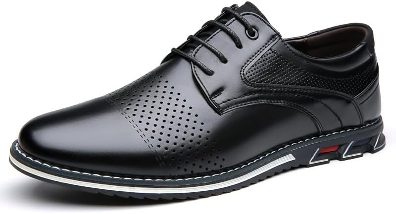 

Мужские повседневные кроссовки-лоферы, дышащие, удобные, для ходьбы, с шнуровкой, из кожи, для бизнеса, работы, офиса и повседневного ношения на улице Hhhchpm, черный