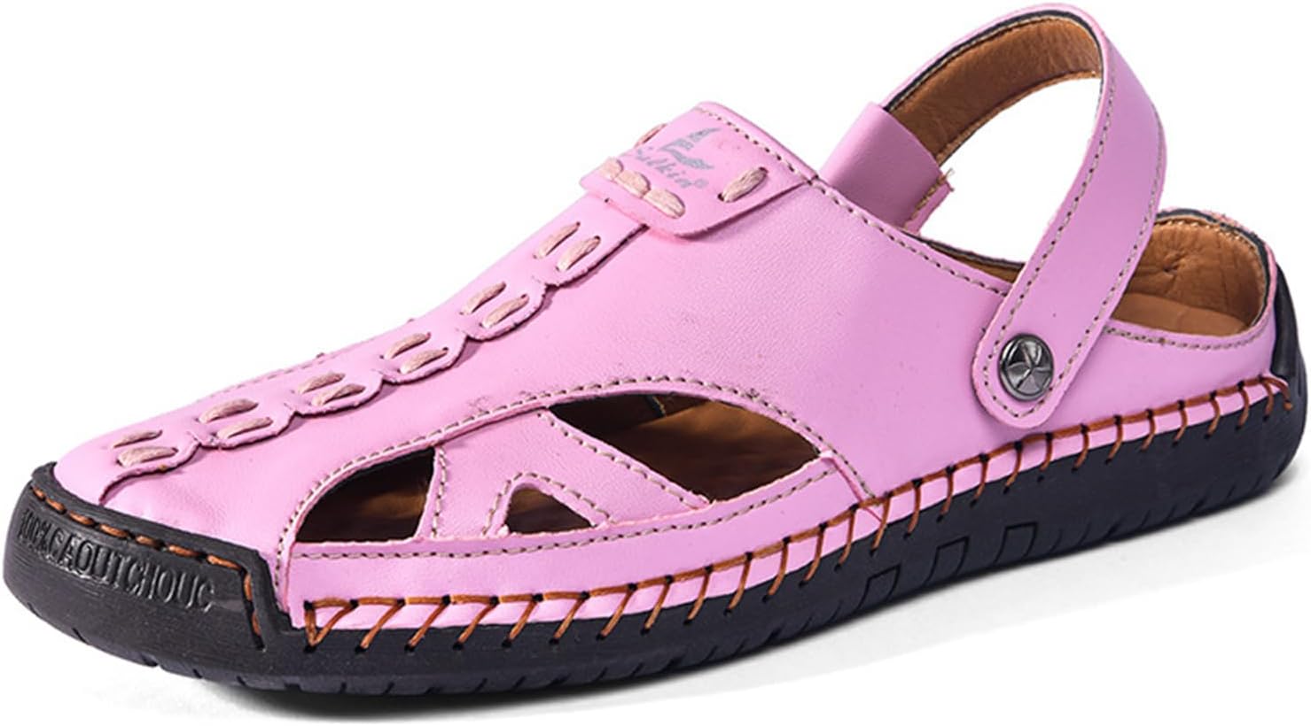 

Мужские сандалии-рыбацкие ручной работы из кожи - закрытый носок, легкое надевание, дышащий дизайн с нескользящей подошвой, летняя обувь для улицы и пляжа, для походов и повседневной носки, двусторонняя носка Eggdk, розовый