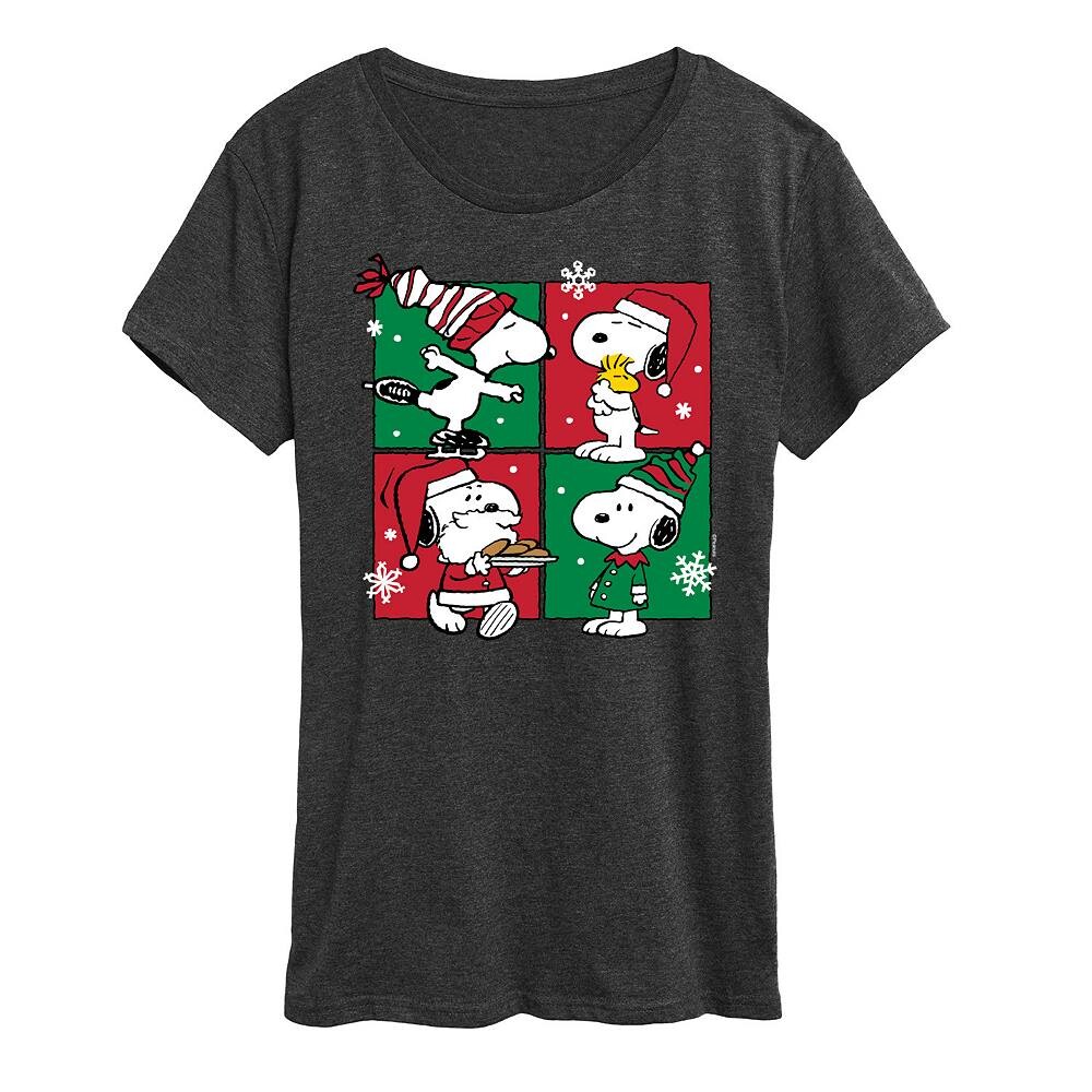 

Женская футболка с рисунком Peanuts Snoopy Christmas Grid Licensed Character, цвет Heather Charcoal