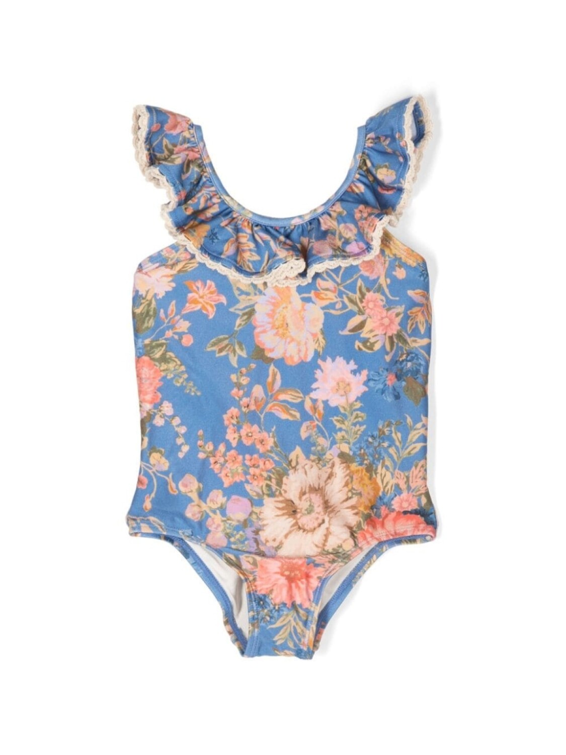

ZIMMERMANN Kids купальник August с оборками и цветочным принтом, синий
