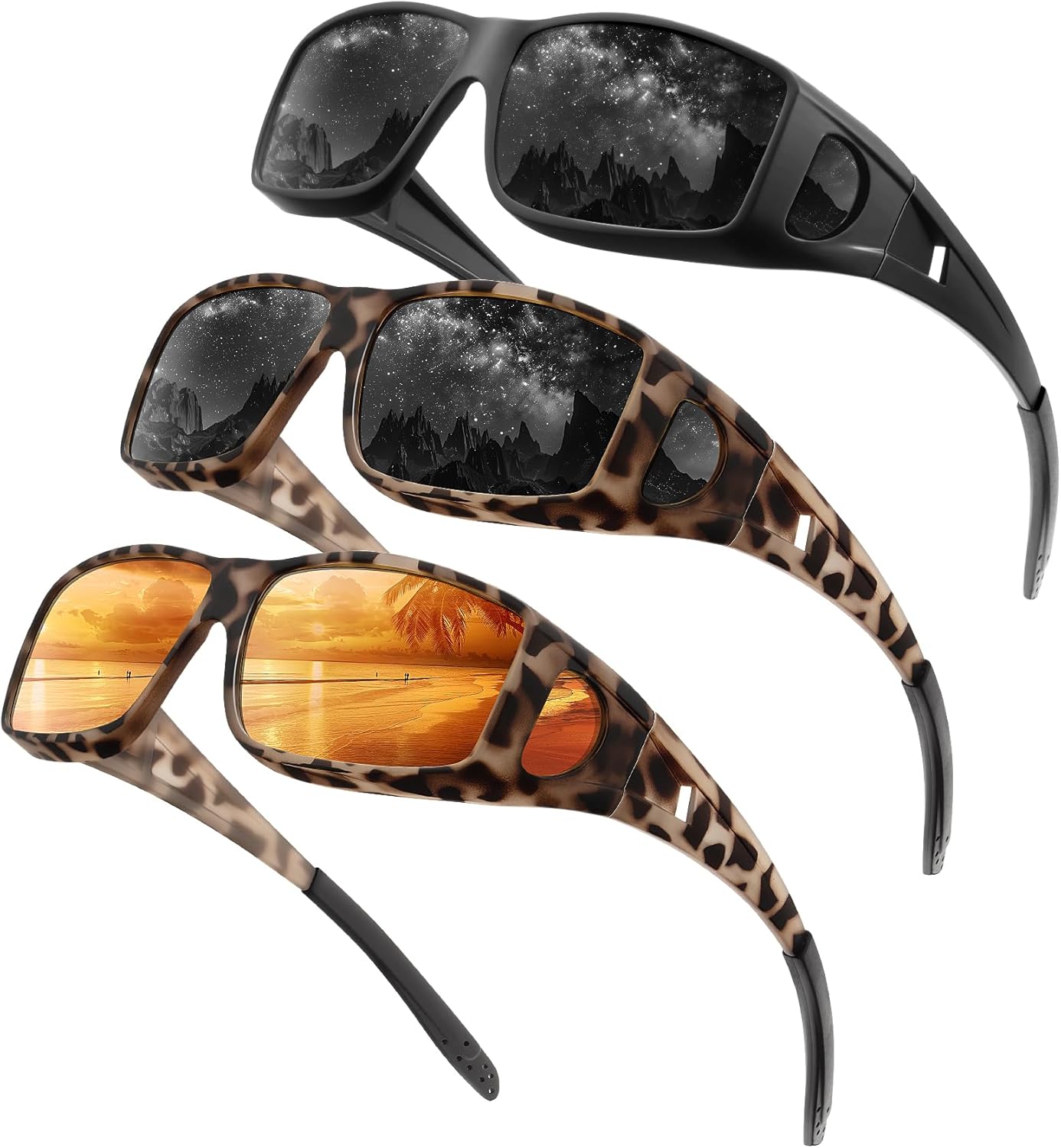 

Очки ночного видения, надеваемые поверх очков, для мужчин и женщин, с обтекаемыми антибликовыми линзами HD для ночного вождения QALLY, B05-matte Black/Matte Tortoise+grey/Glossy Tortoise+brown