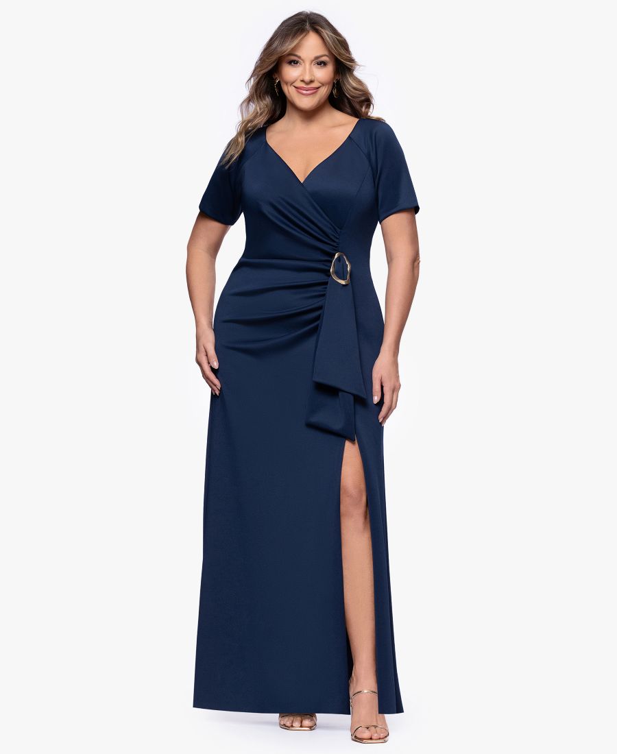 

Длинное платье большого размера с короткими рукавами и V-образным вырезом XSCAPE, Midnight