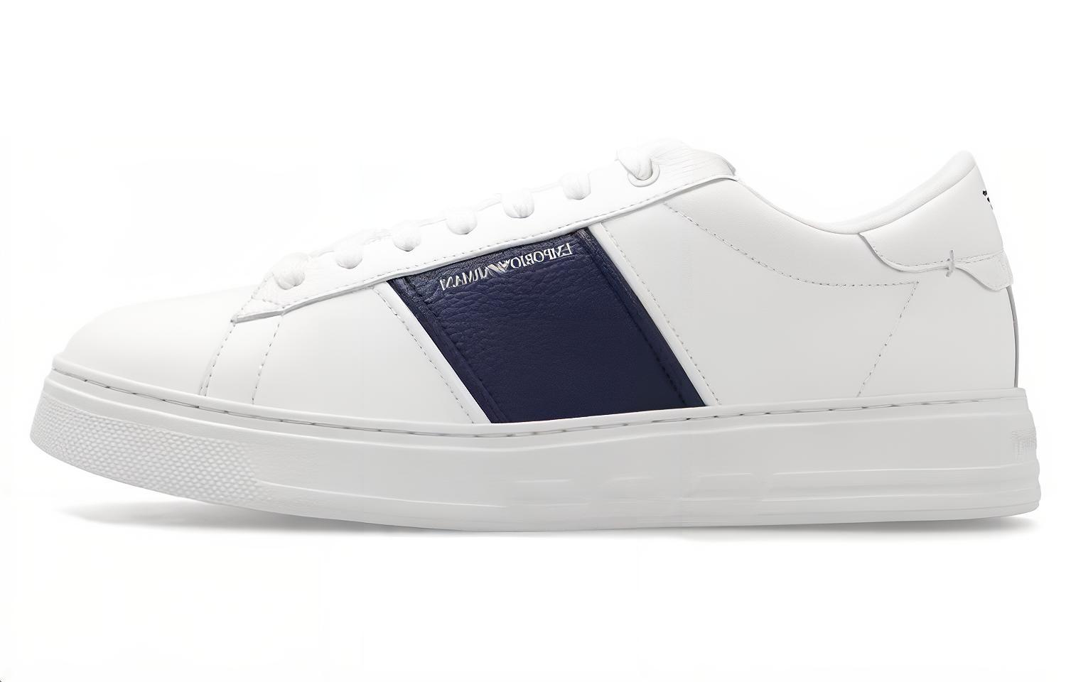 

EMPORIO ARMANI Кроссовки из кожи с принтом логотипа сине-белые, цвет Blue White