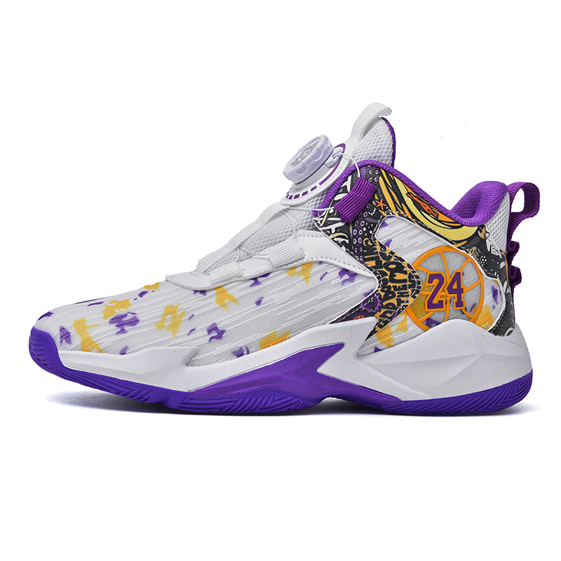 

Баскетбольные кроссовки детские, износостойкие, с отскоком, дышащие, легкие, с амортизацией, с низким верхом JIAFEIMAO, белый/фиолетовый