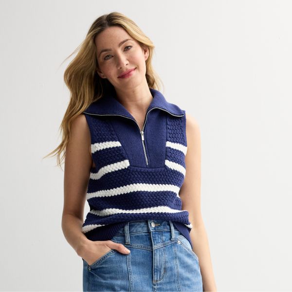 

Укороченный жилет-свитер с молнией на четверть Sonoma Goods For Life, цвет essential navy stripe