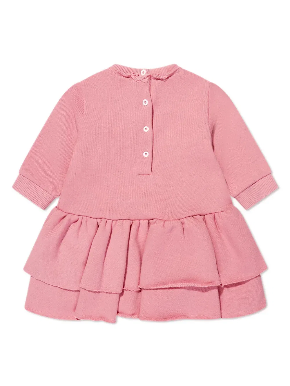 Многоярусное платье с вышитым логотипом Balmain Kids, розовый — фото 2