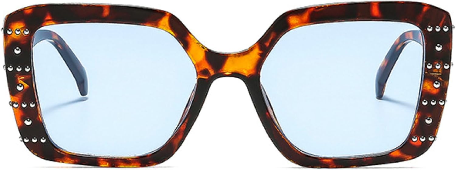 

Модные женские квадратные солнцезащитные очки, модные очки с леопардовым принтом, сине-зеленые очки с защитой от УФ-излучения UV400, ретро-очки для мужчин с заклепками mincl, Leopard Blue