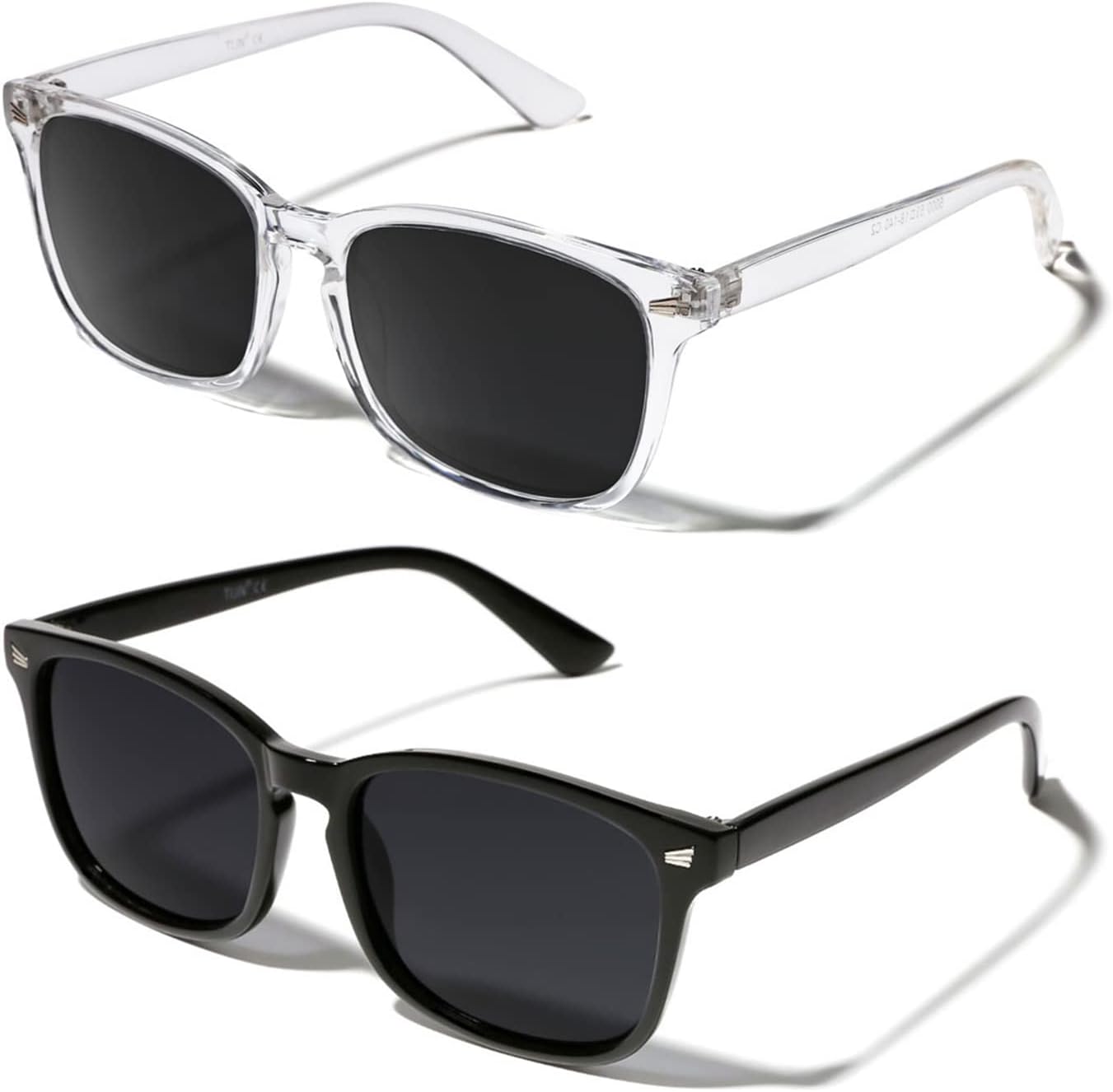 

Поляризованные солнцезащитные очки TIJN для женщин и мужчин, классическая квадратная оправа, защита от УФ-излучения, стильные и модные солнцезащитные очки, 03.(2-pack)-transparent/Grey Lens+black/Grey Lens