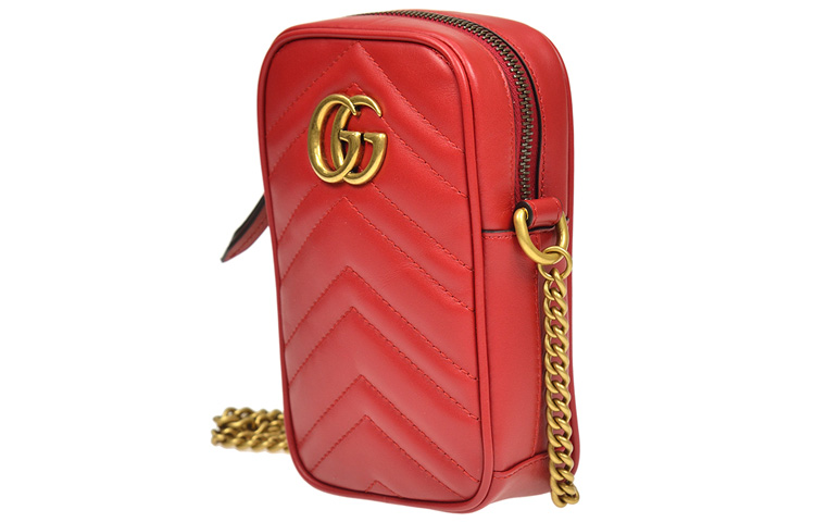 Мини-сумка Gucci GG Marmont через плечо из красной телячьей кожи — фото 2