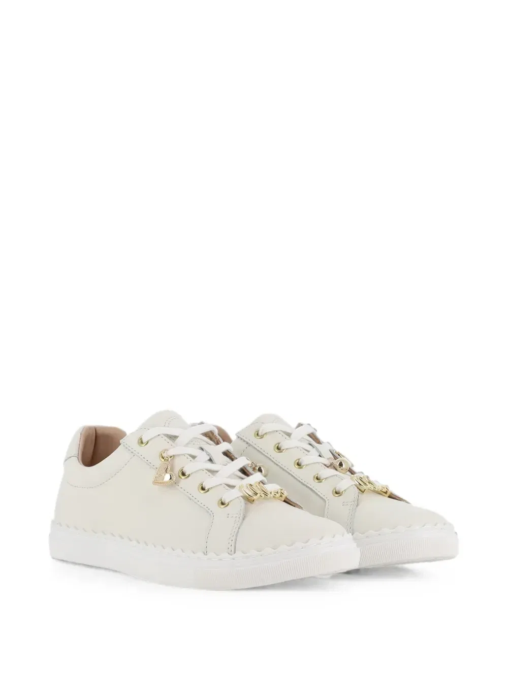 Кожаные кроссовки с фестончатым краем Chloé Kids, бежевый