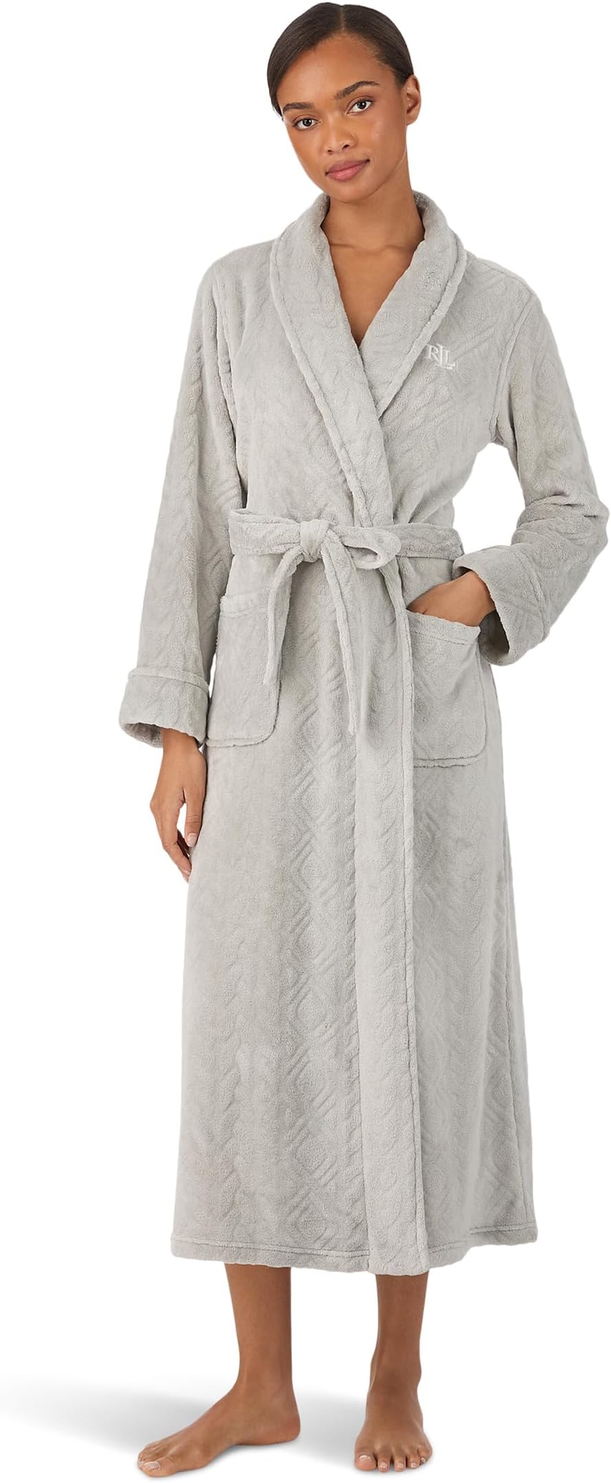 

Женский халат с длинными рукавами и воротником-шалью, длинный, мягкий Lauren Ralph Lauren, Grey