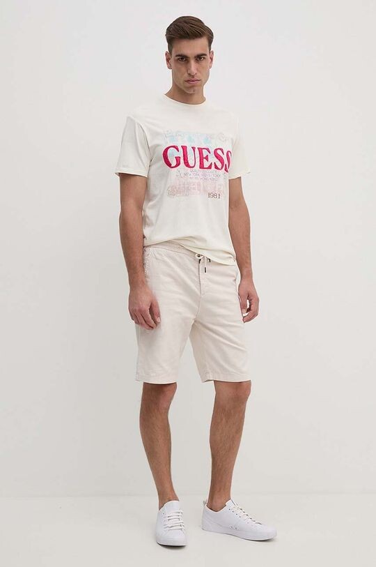 

Хлопковая футболка Guess, бежевый
