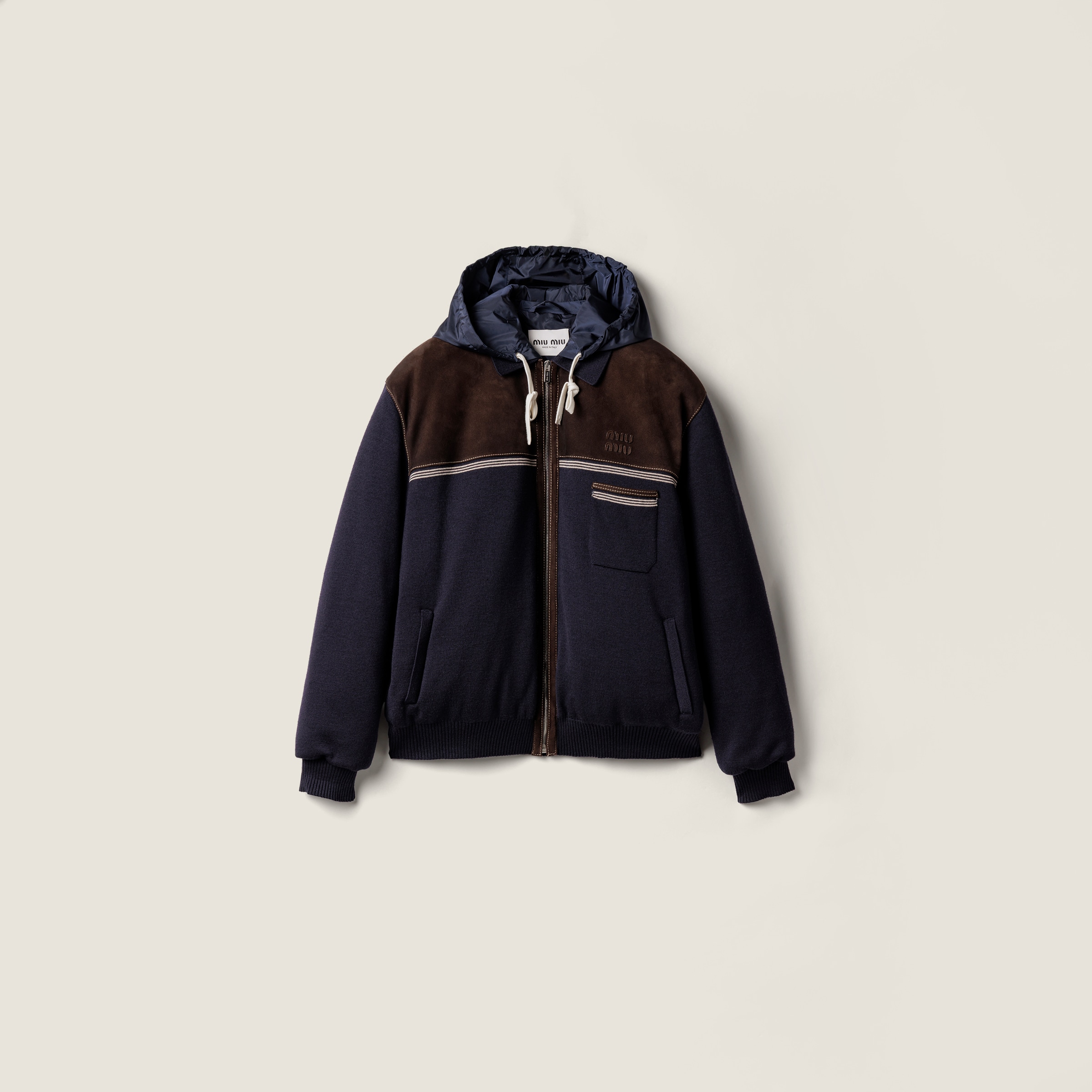 

Стеганая куртка из трикотажа и кожи MIU MIU, темно-синий