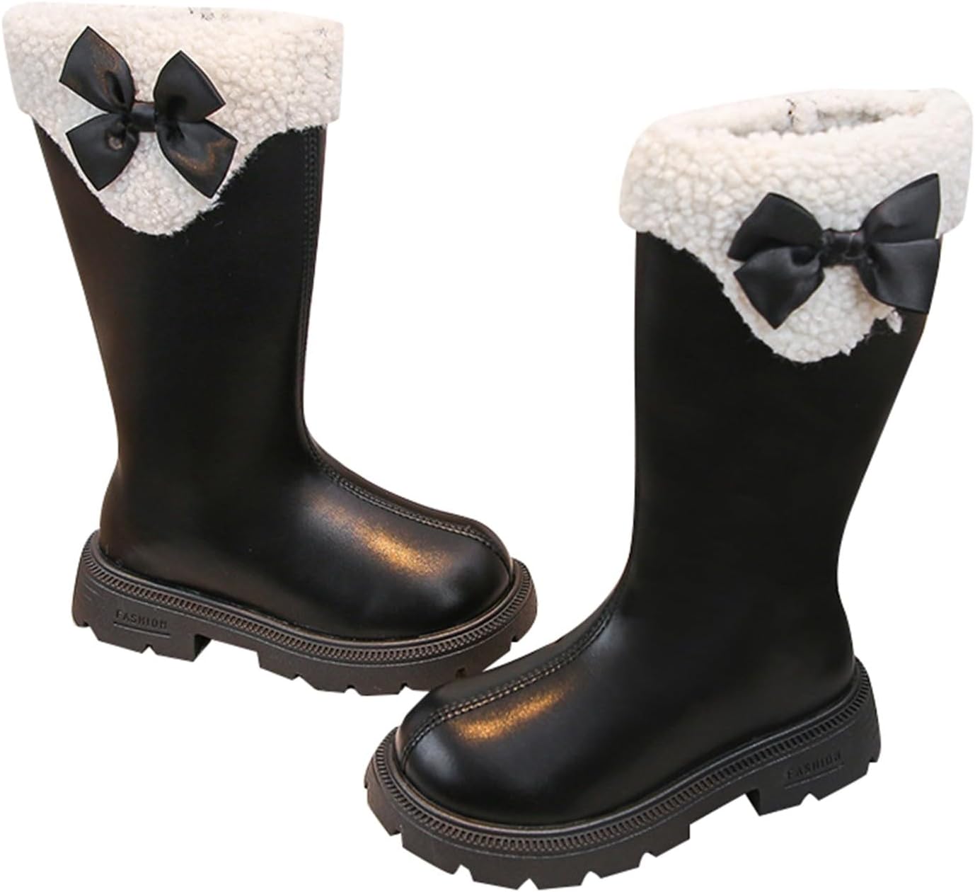 

Детские сапоги до колена для девочек, сапоги средней длины, верховые сапоги, искусственная кожа, молния, панк/гот стиль, осень-зима, с бантом, боевые сапоги, маленькие и большие размеры Generic, B03 Bk2