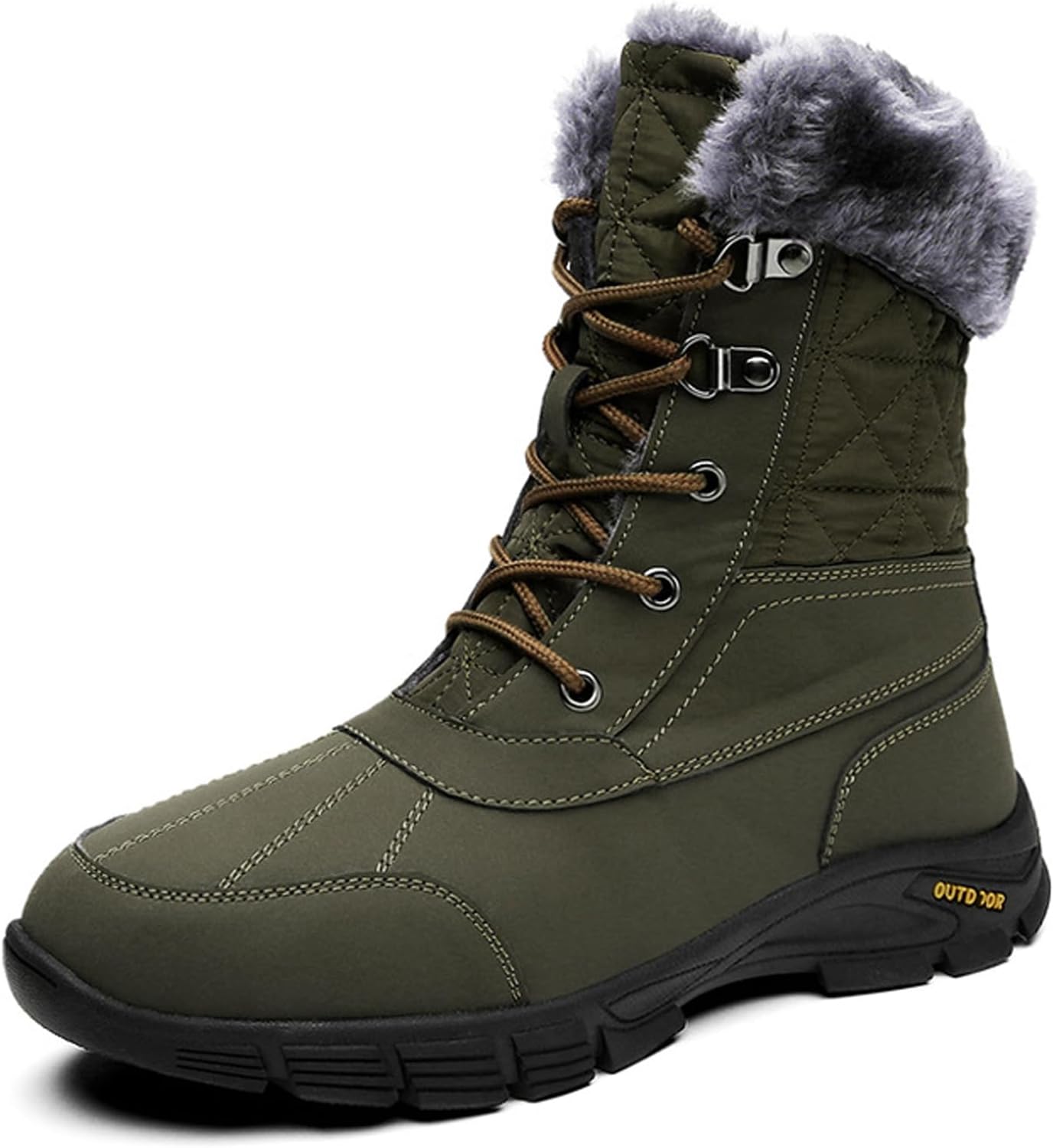 

Мужские зимние сапоги до середины икры с регулируемыми шнурками, удобным круглым носком, противоскользящей подошвой, теплые и прочные снежные ботинки, водонепроницаемые и нескользящие, для холодной погоды Melgonmg, зеленый