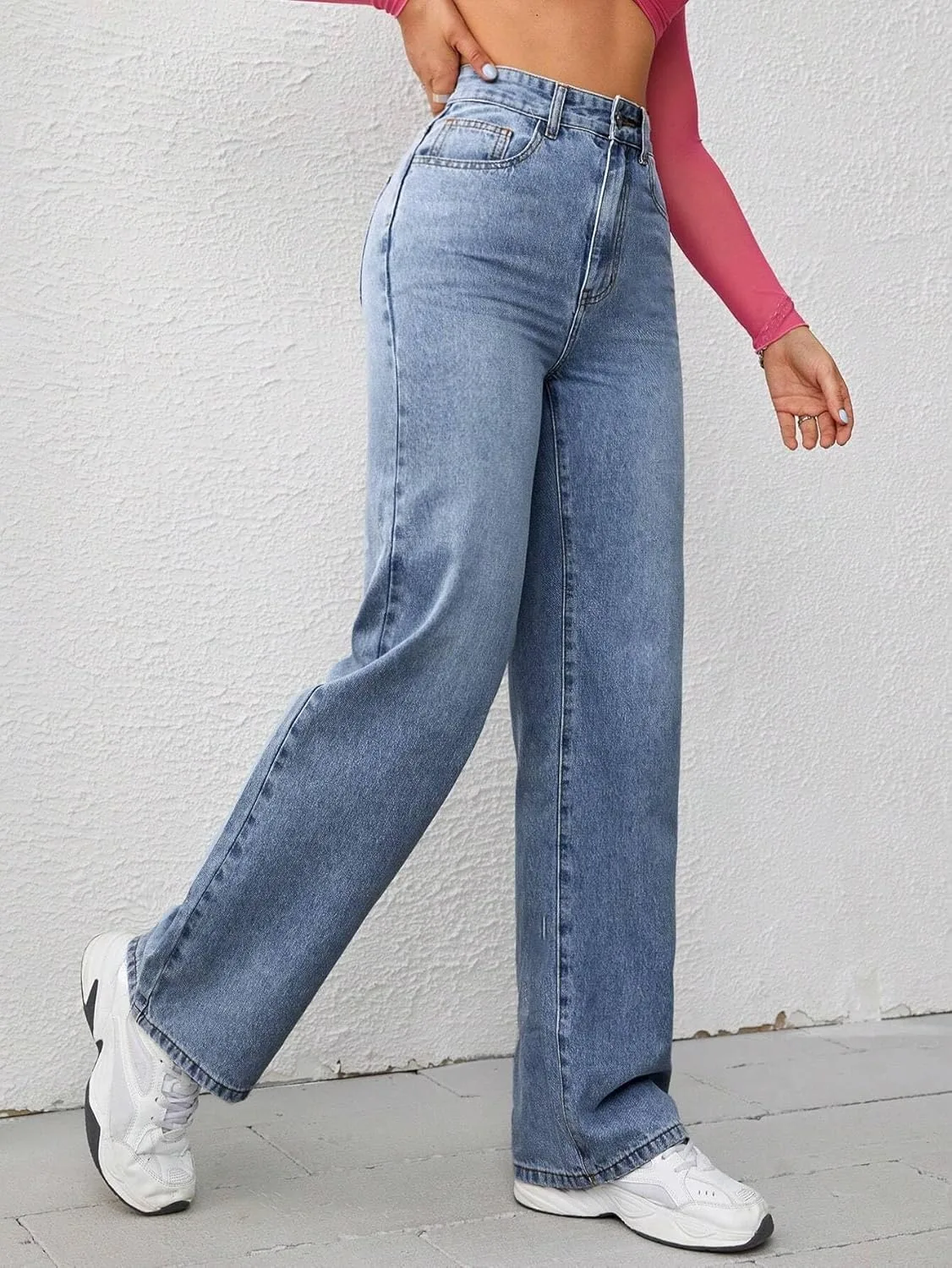 Женские классические джинсы Basic Button Denim Generic, Medium Wash — фото 4