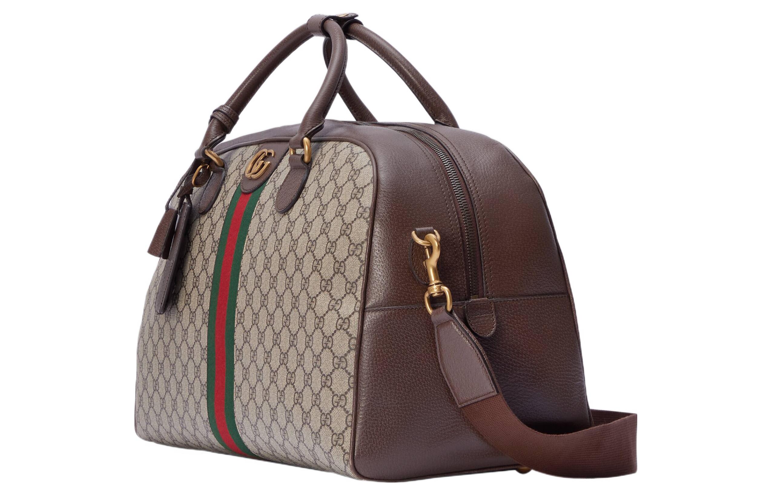 GUCCI Сумка через плечо из холста с кожаными деталями, кроссбоди, большая дорожная сумка для мужчин, brown — фото 2
