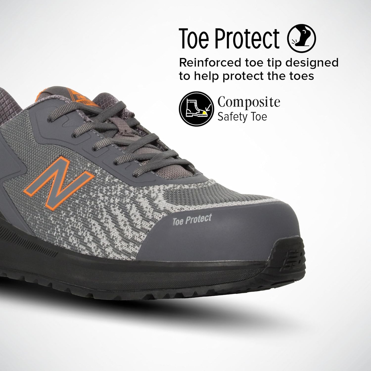 Мужские защитные кроссовки New Balance Speedware с композитным носком - противоскользящие, устойчивые к проколам, с защитой от поражения электрическим током, оранжевый/серый — фото 3