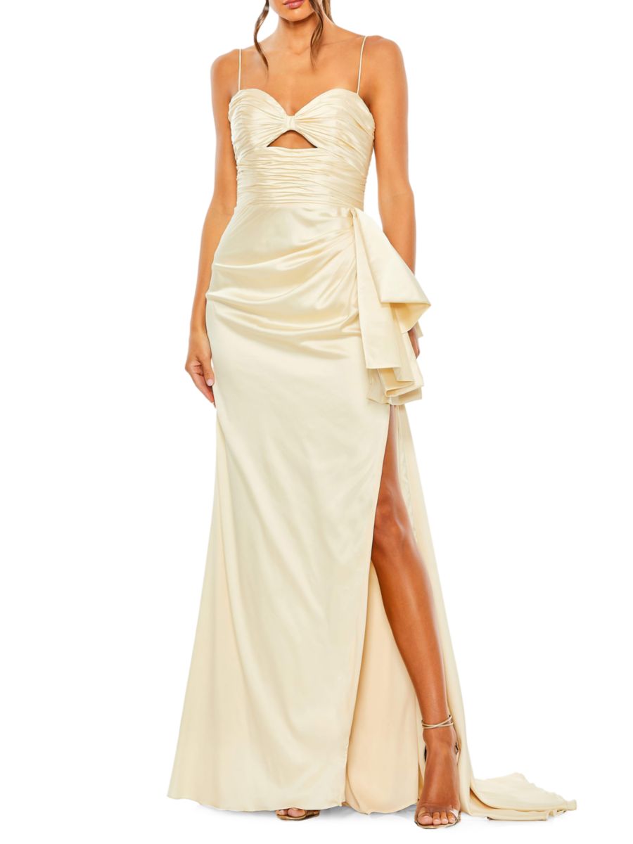 

Атласное платье с вырезом и бантом Mac Duggal, цвет Buttercup