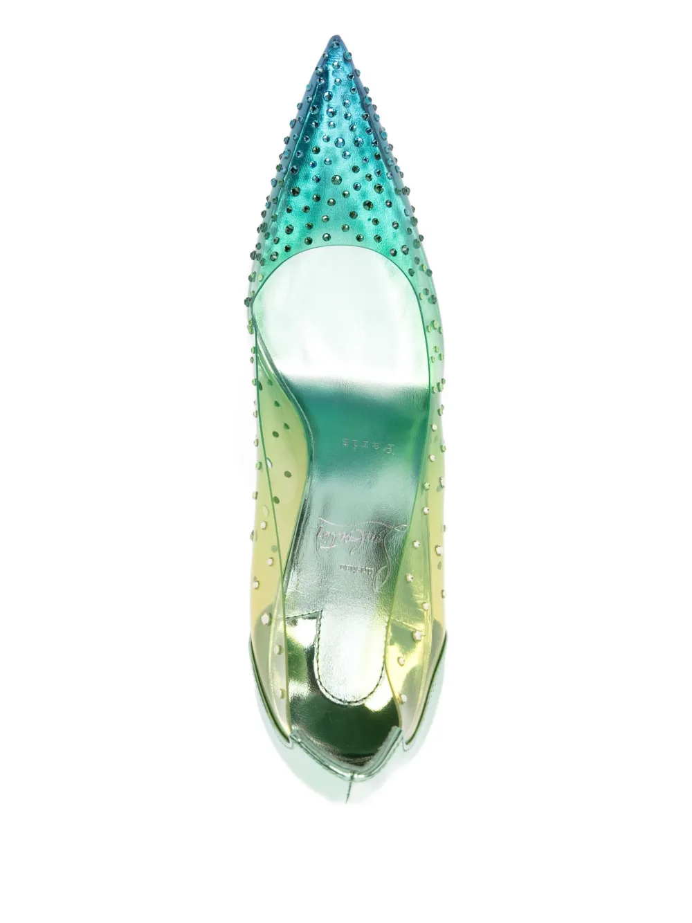 Туфли-лодочки Miss Z Degrastrass с кристаллами, каблук 100 мм Christian Louboutin, зеленый — фото 4