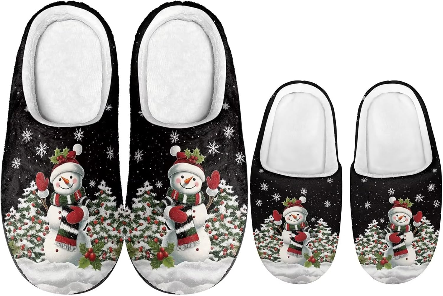 

Рождественские тапочки для всей семьи с подошвой TPR для мужчин и женщин, домашние/тапочки, пушистые с резиновой подошвой Dngkaoje, Smiling Snowman Snowflake