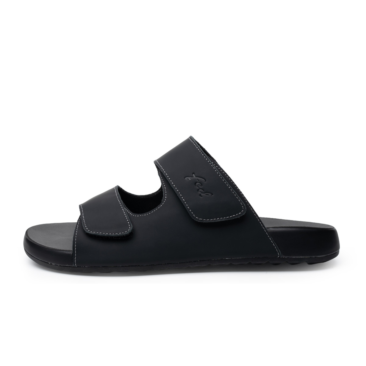 

Мужские тапочки-слайды из кожи с подошвой из резиновой пены, быстросохнущие, с лоскутным узором FED, Black