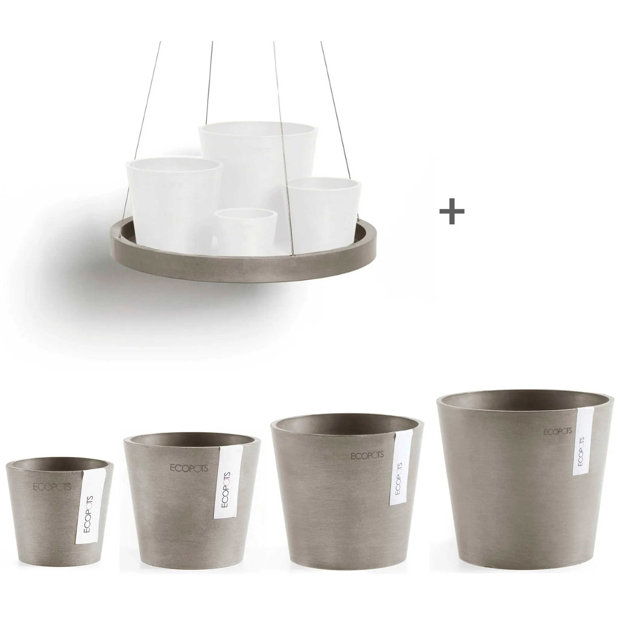 

Цветочный горшок ECOPOTS «Amsterdam Mini», (набор, 4 шт.), разные размеры с подходящим блюдцем, цвет Braungrau