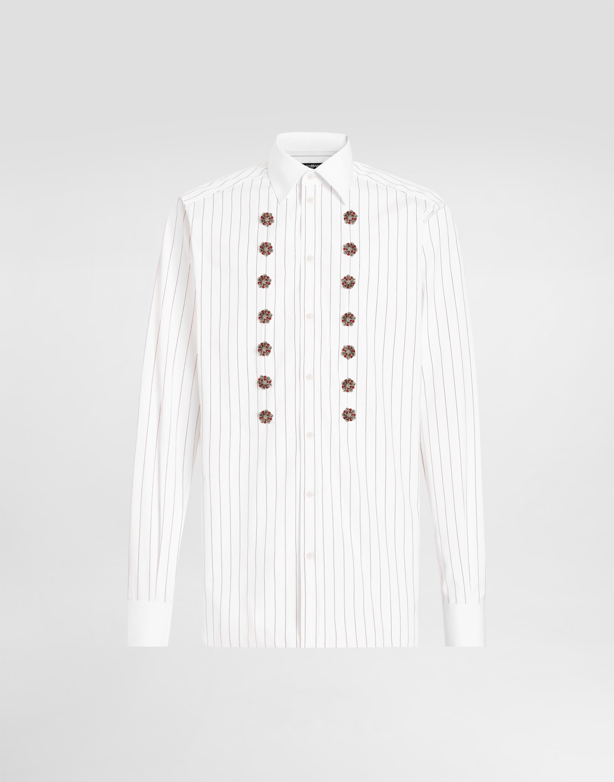 

Хлопковая рубашка в полоску с украшениями из страз Dolce & Gabbana, мультиколор