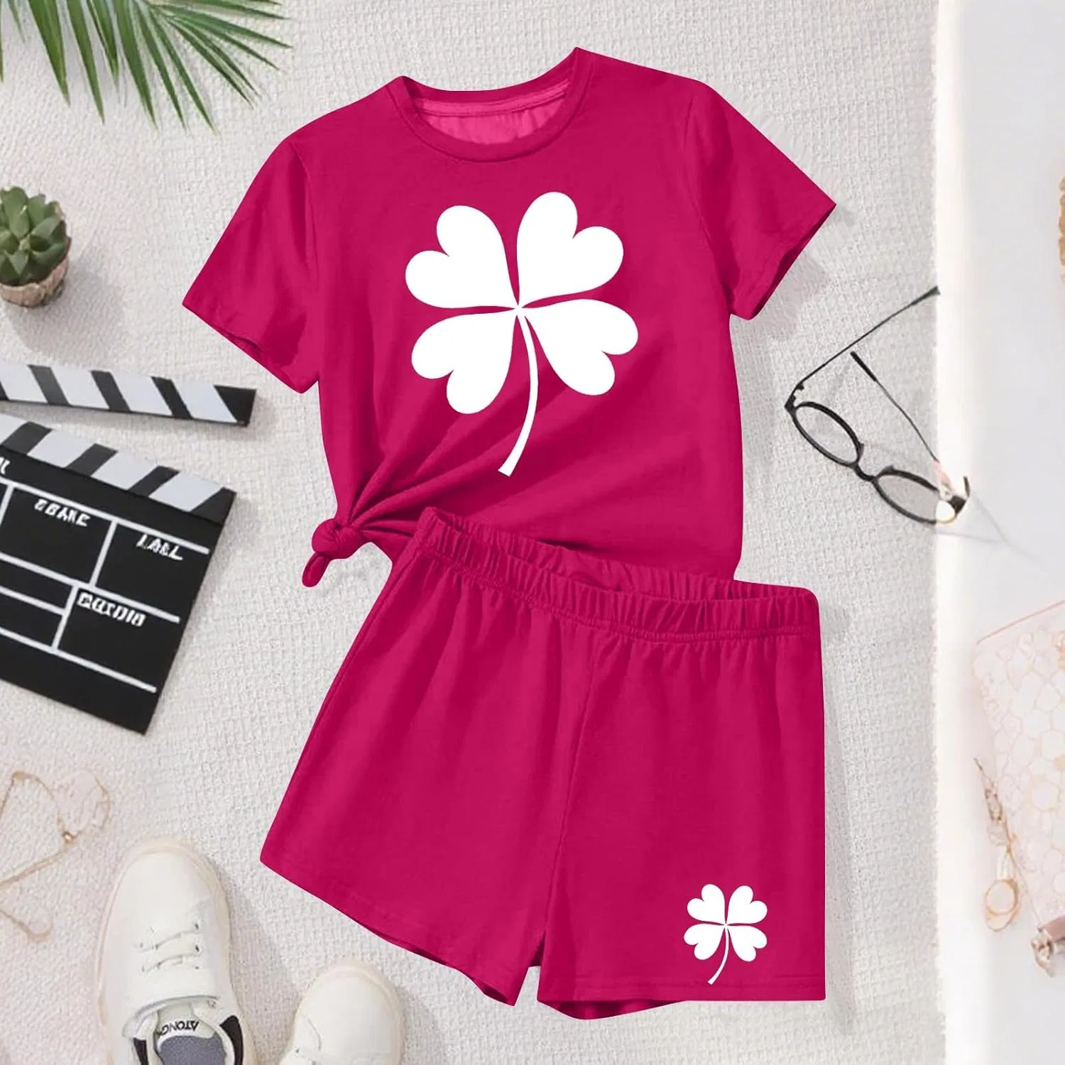 Детский спортивный костюм с принтом Shamrock Zzalalana, 2 предмета, Hot Pink — фото 3
