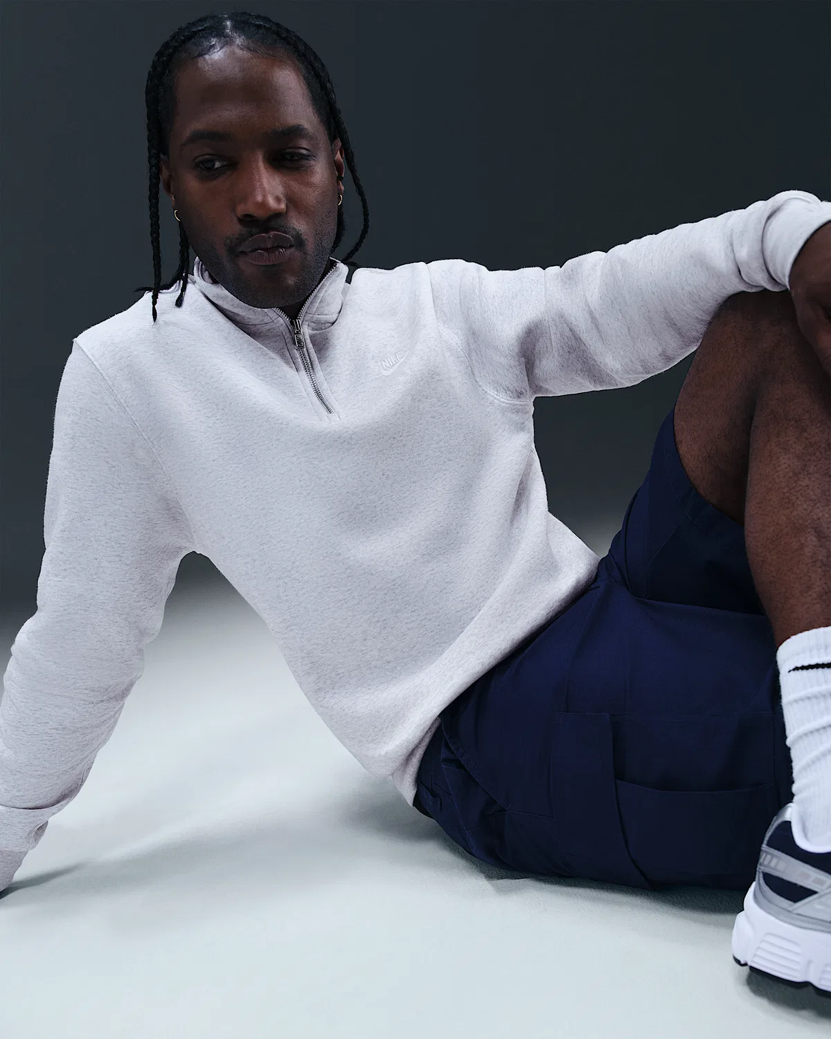 Мужская флисовая кофта Nike Sportswear Club с полузастежкой-молнией, Birch Heather/White/White — фото 3