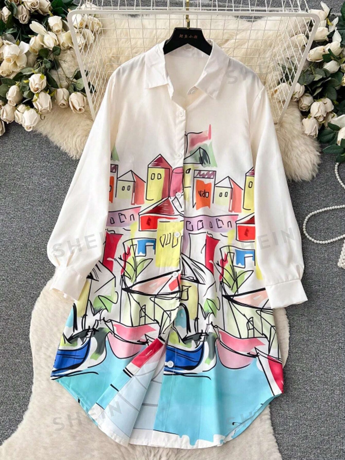 

VCAY Комплект plus size, вид на улицу, выкройка Shein, мультиколор