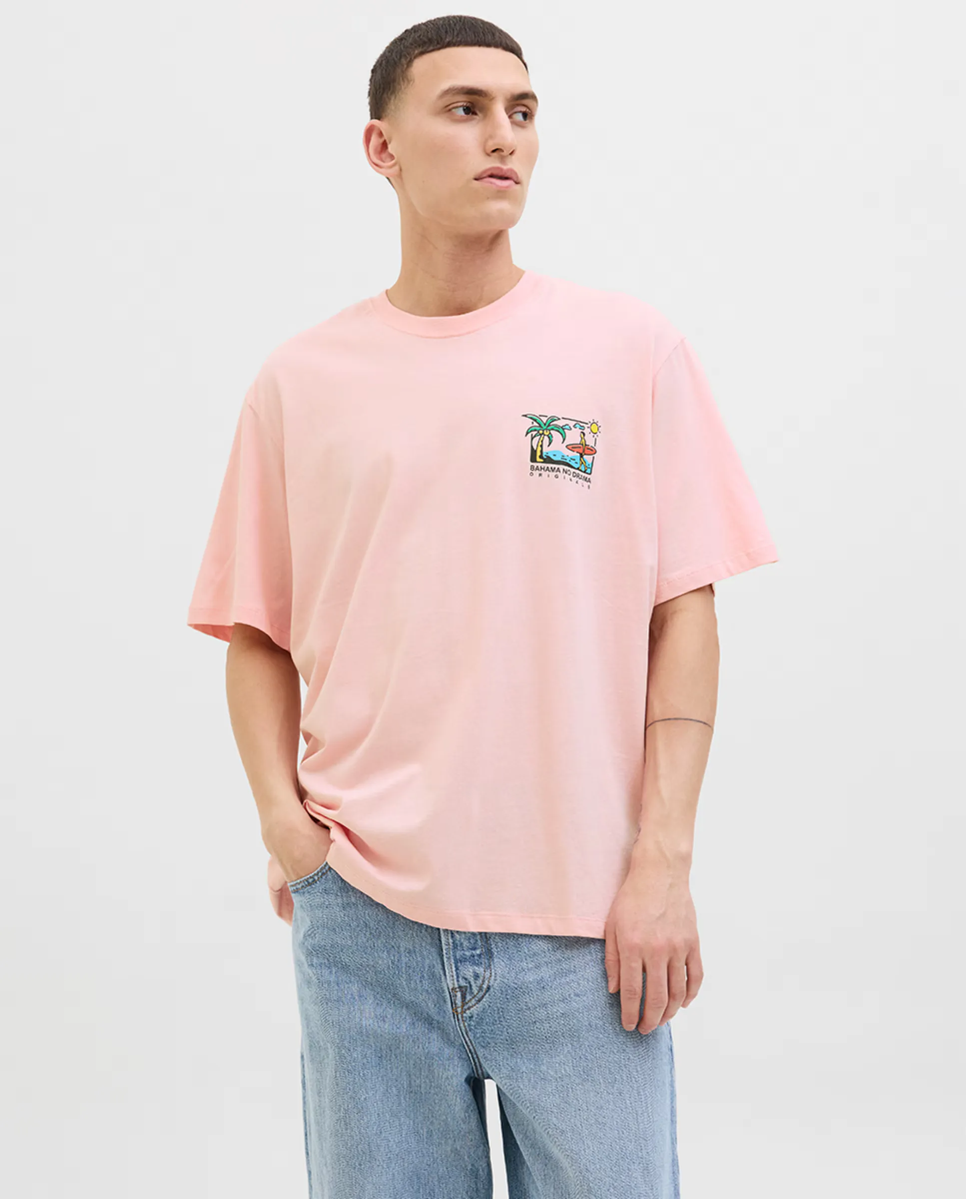 

Мужская футболка с коротким рукавом и принтом на спине Jack & Jones, розовый