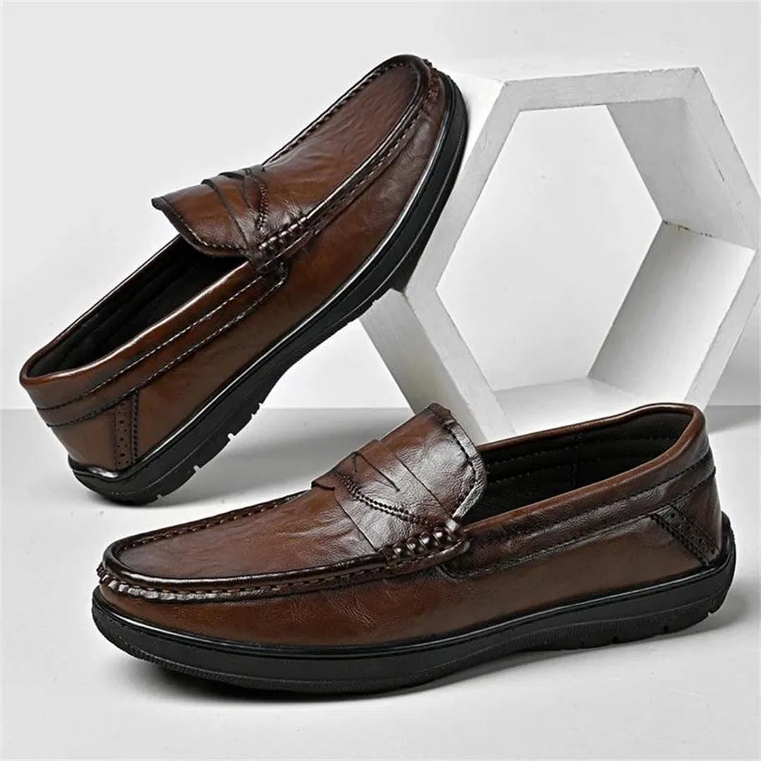 Лоферы кожаные ретро Men's Slip-On Loafers, черный — фото 3
