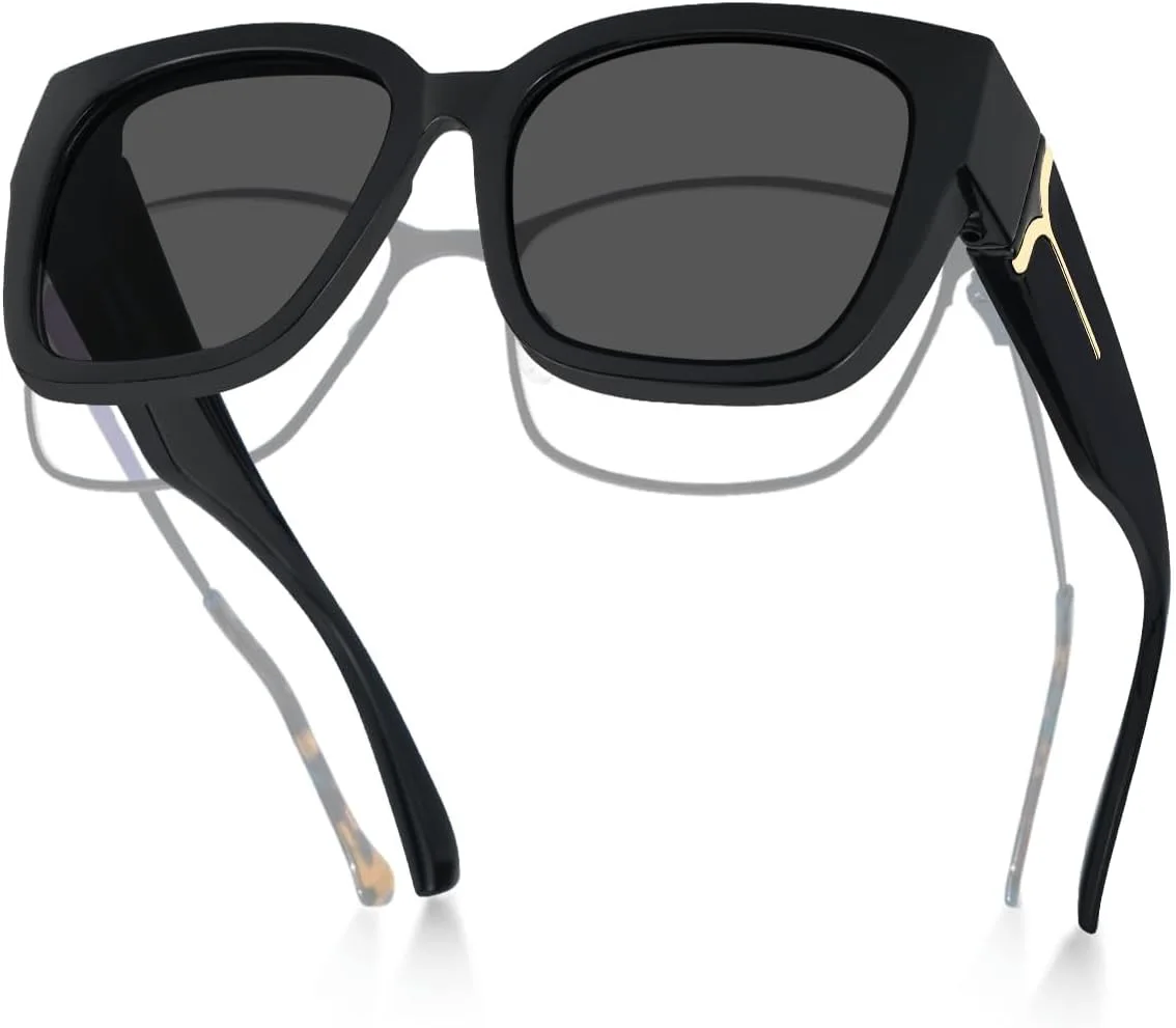 

Поляризованные солнцезащитные очки Meeloog для женщин с защитой от УФ-излучения, модные квадратные очки-обтекатели для вождения и езды, P1 Black Frame/Grey Lens