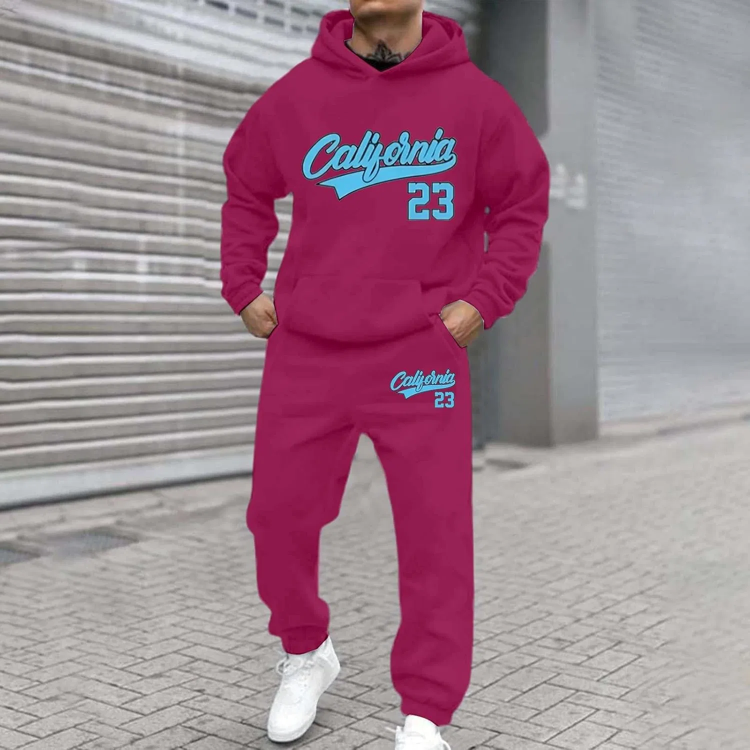 Мужской спортивный костюм из 2 предметов: худи и джоггеры, A02-hot Pink — фото 2
