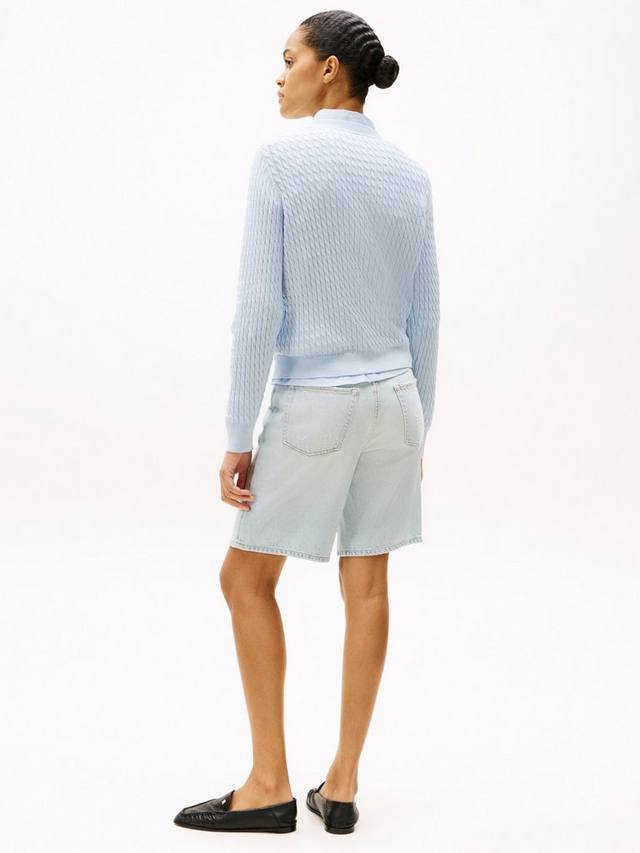 Тонкий свитер с вязкой кабелем и круглым вырезом Tommy Hilfiger, Breezy Blue — фото 2