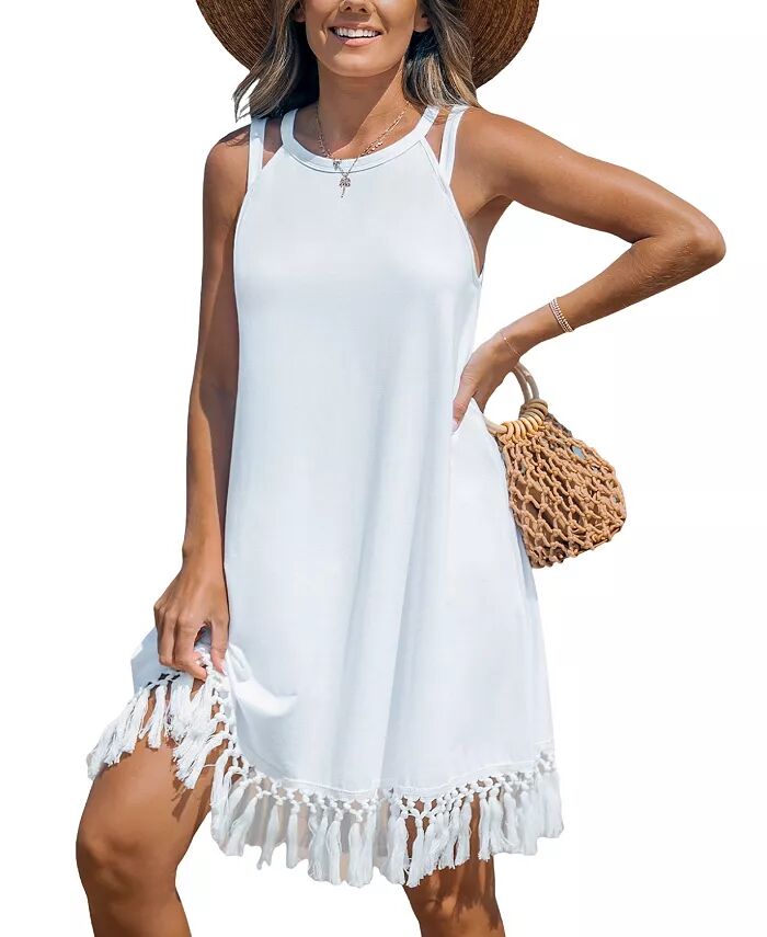 

Женское платье Boho Breeze с кисточками CUPSHE, белый