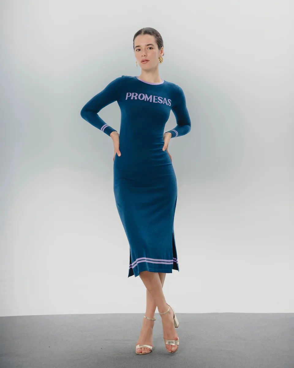 

Платье миди Promises с длинными рукавами Dolores Promesas, цвет Azul