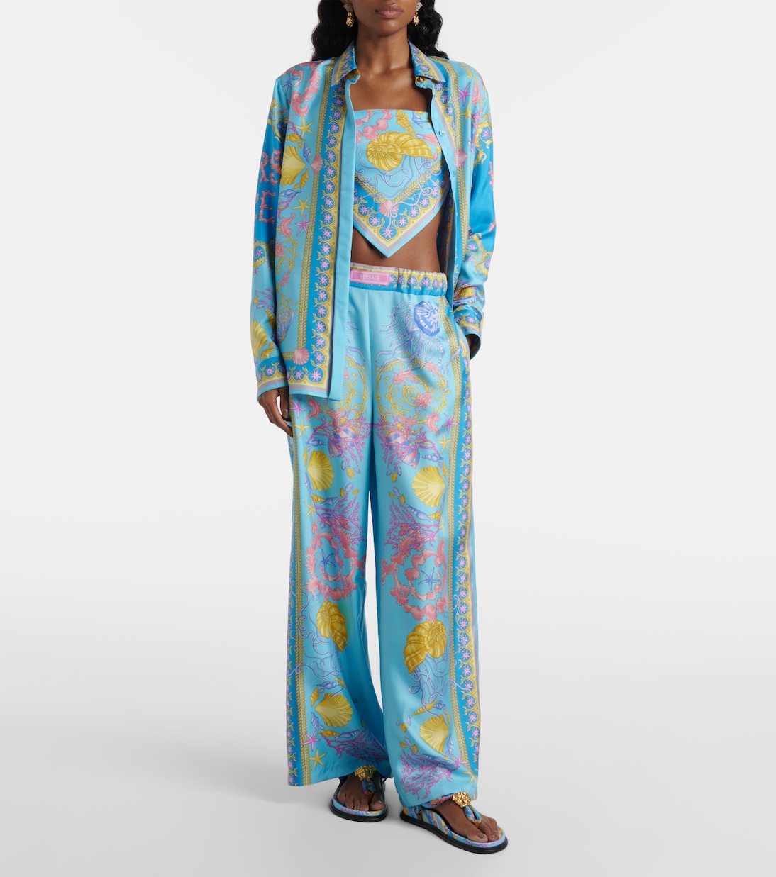 Купальник бандо Underwater Barocco с узором "ёлочка" Versace, Azur+Multicolor — фото 2