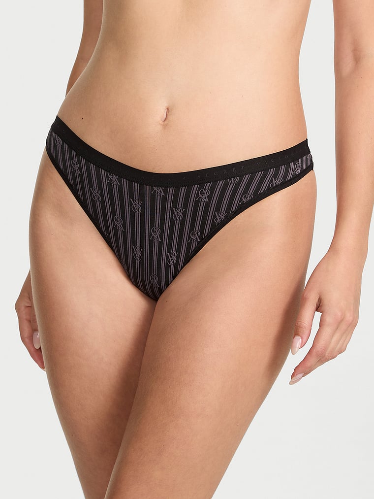 

Трусики-Стринги из эластичного хлопка с высоким вырезом Victoria'S Secret, smooth black logo stripes