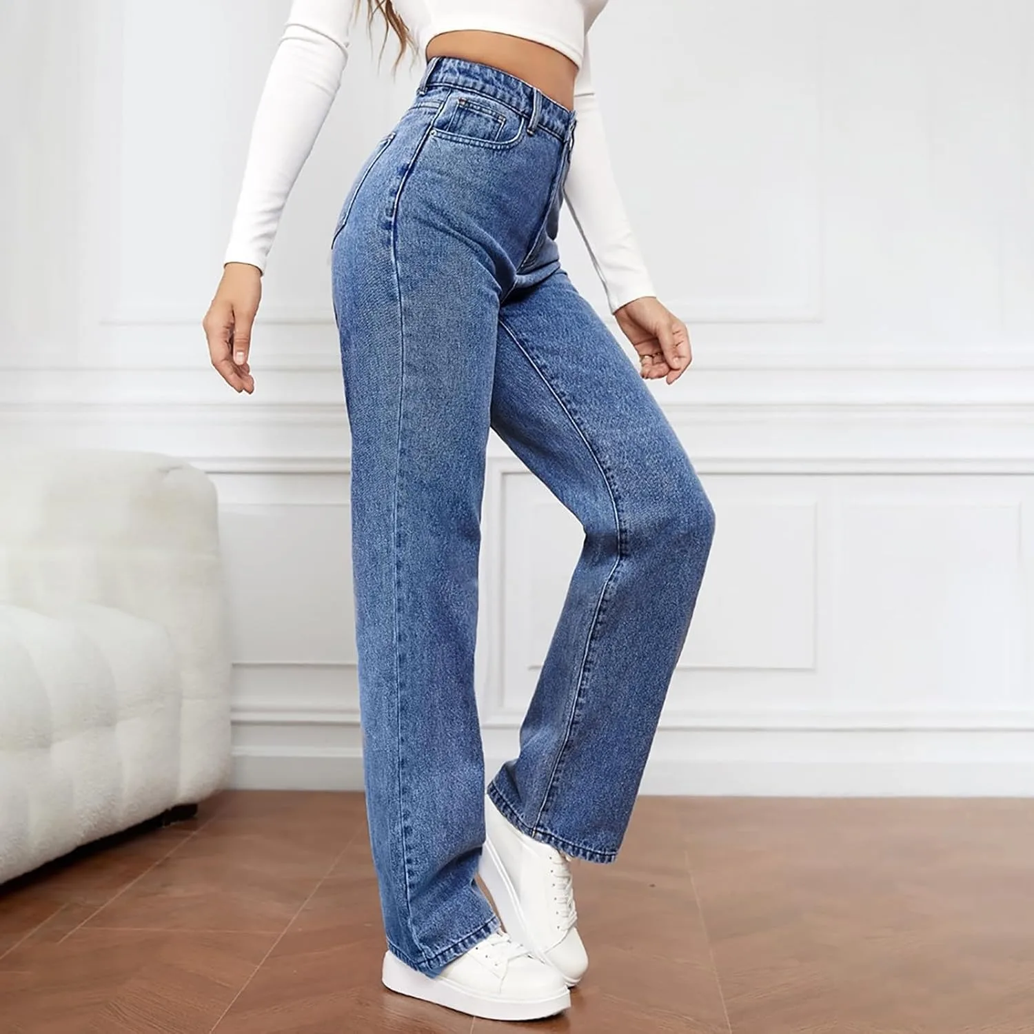 Женские джинсы Wide Leg High Waisted Stretch Straight Leg — фото 3