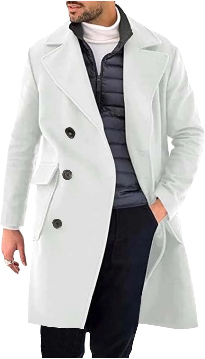Тренчкот мужской pea coat приталенный с вырезным воротником куртка из смесовой шерсти деловое пальто однобортное зимнее пальто Generic, серый