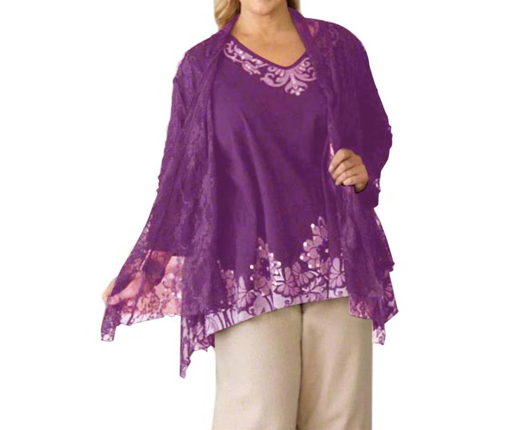 

Куртка с длинными рукавами London Lace - Plus Size, фиолетовое кружево On The Plus Side